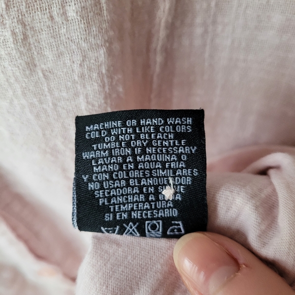 Mesh + Lace Short Sleeve Light Pink Gauze Button Down High Low Top Sz Medium - Picture 14 of 16